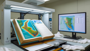 Cradle mounted overhead scanner preserving large conservation book