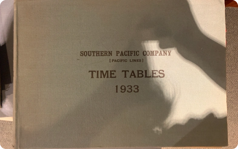1933 Southern Pacific Time Tables cover digitized by eRecordsUSA for California State Library