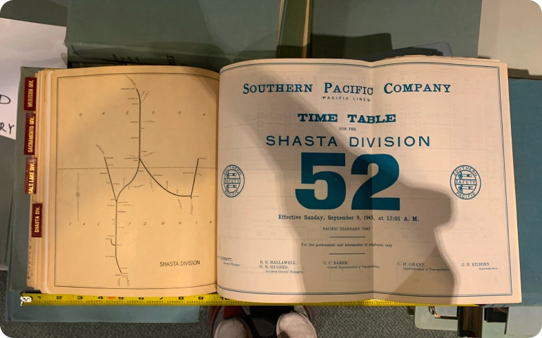 1945 Southern Pacific Shasta Division Timetable No. 52 digitized by eRecordsUSA for California State Library