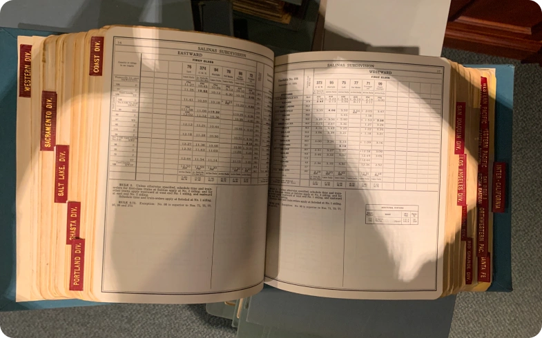 Digitized Southern Pacific railroad schedule from California State Library archives