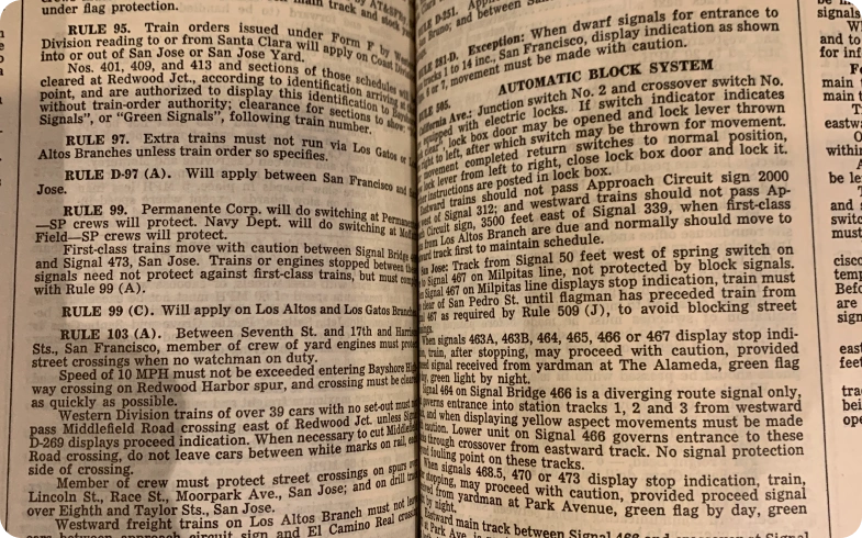 Historic Southern Pacific rulebook page on automatic block system digitized by eRecordsUSA